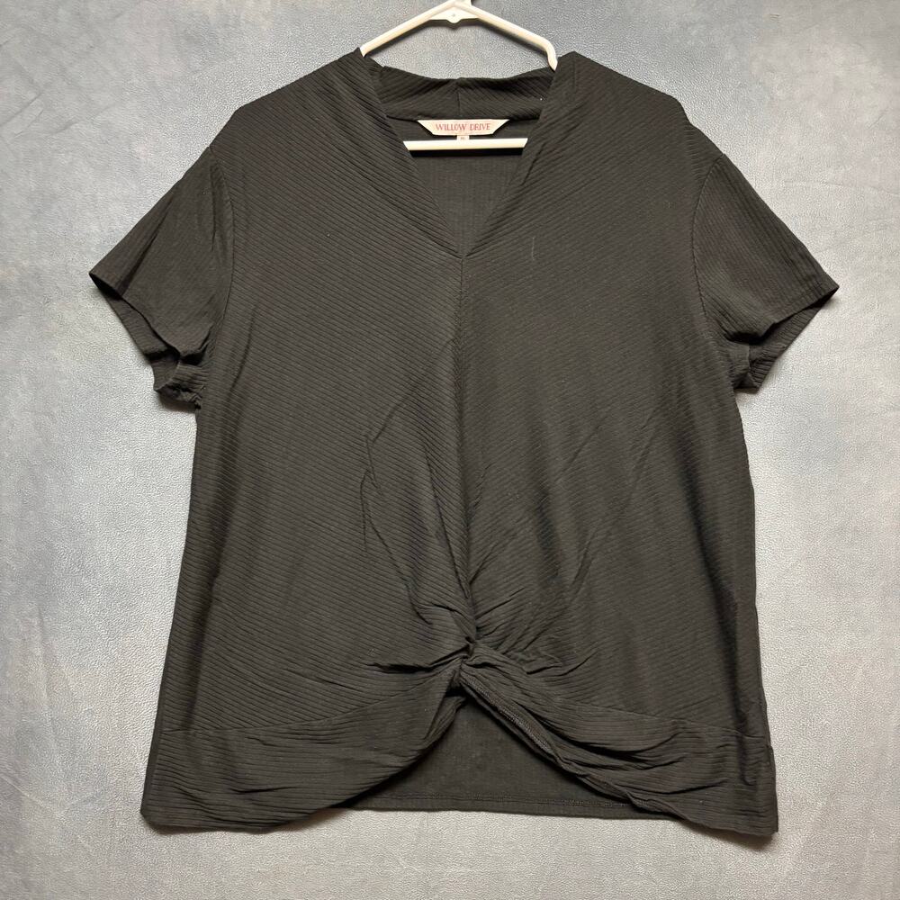 Willow Drive Black Ribbed Twist Front Top XL Soft Stretch Casual Basic Office